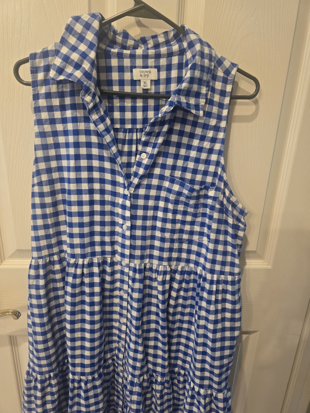 crown & ivy Blue and White Gingham Tiered Sleeveless Dress